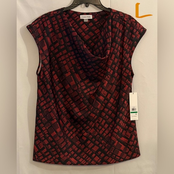Calvin Klein Tops - Calvin Klein Red and Black Patterned Blouse